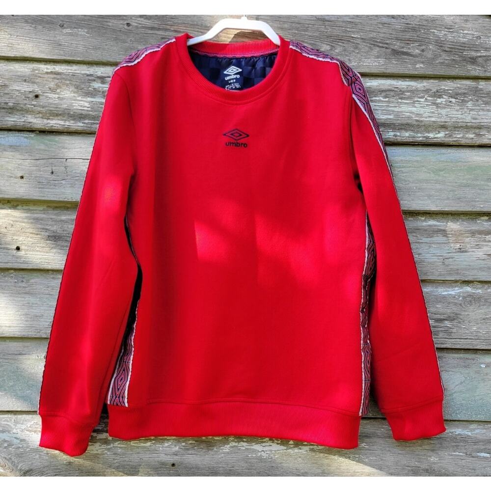 Umbro Mens Long Sleeve Sweater Shirt Logo Sz. Large Red